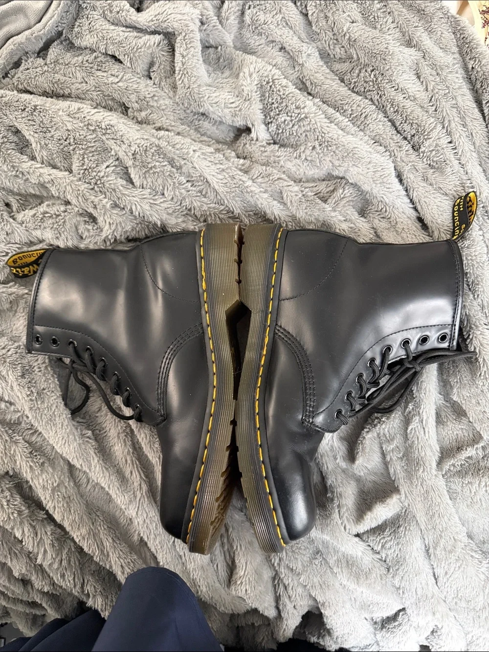 Dr. Martens 1460 BEX Black Leather 8-Eye Lace-Up Boots with Yellow Stitching 9M